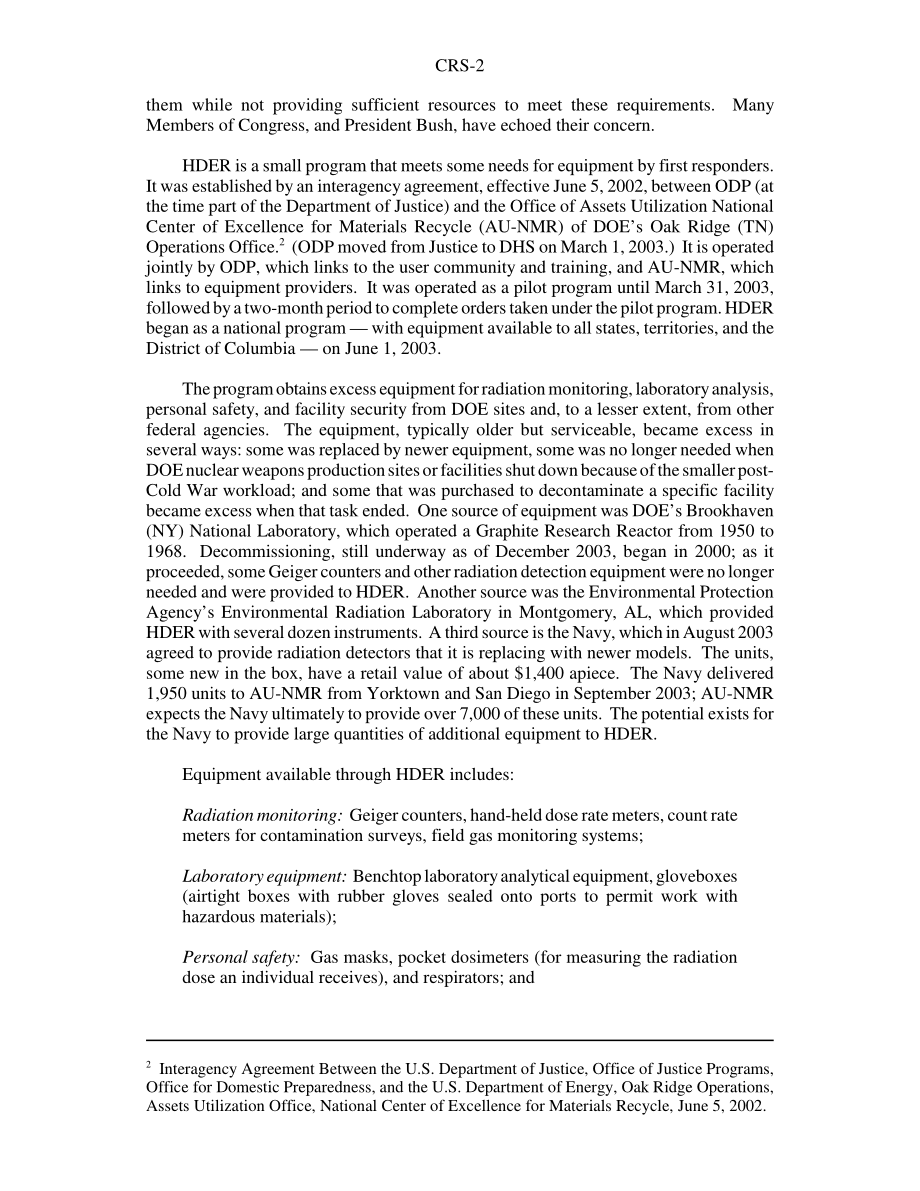 [20031219]RS21491_第一响应者资源：国土防御设备再利用计划——描述和问题.pdf_第2页