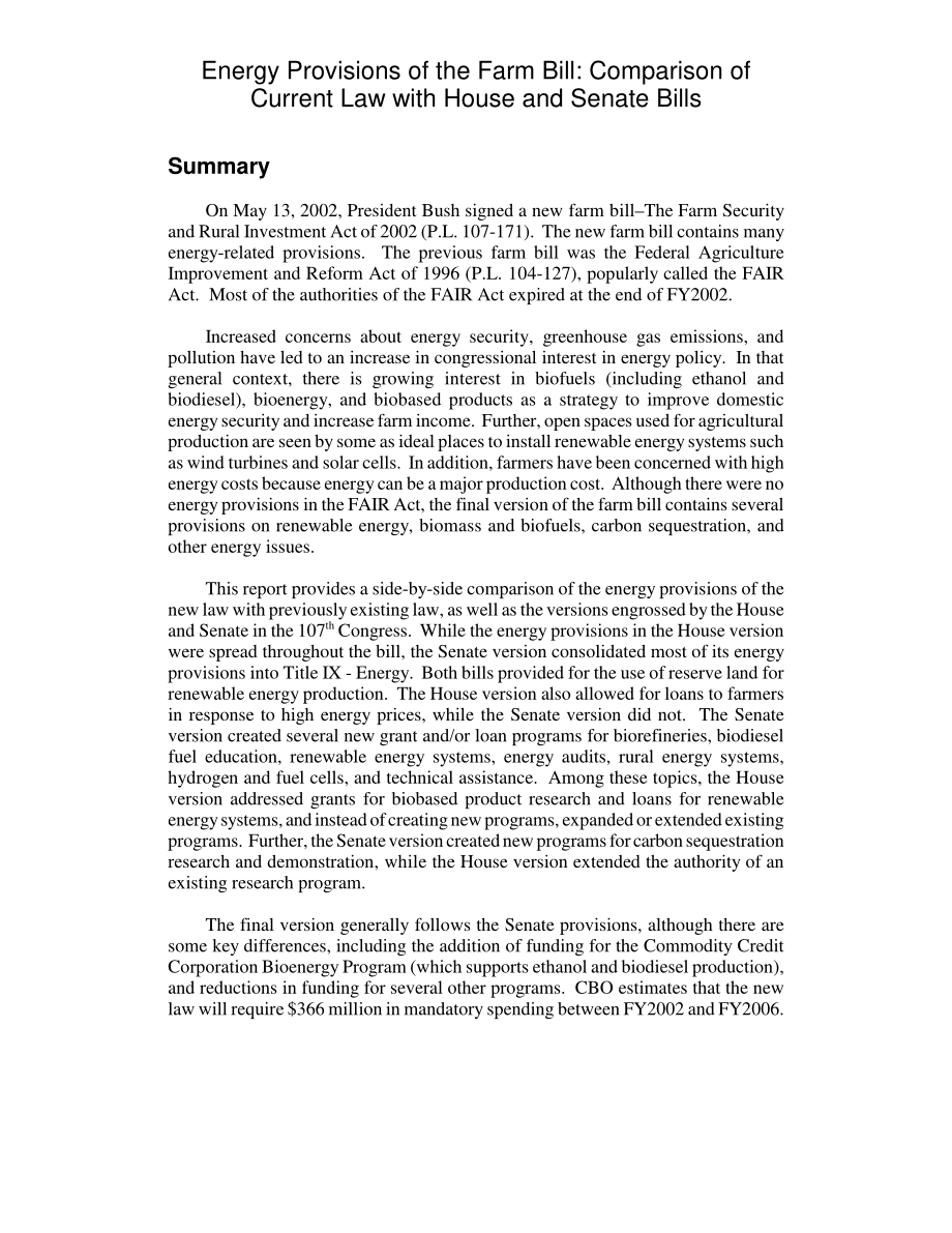 [20030122]RL31271_《农业法案》的能源条款：新法与以往法律及参众两院法案的比较.pdf_第2页
