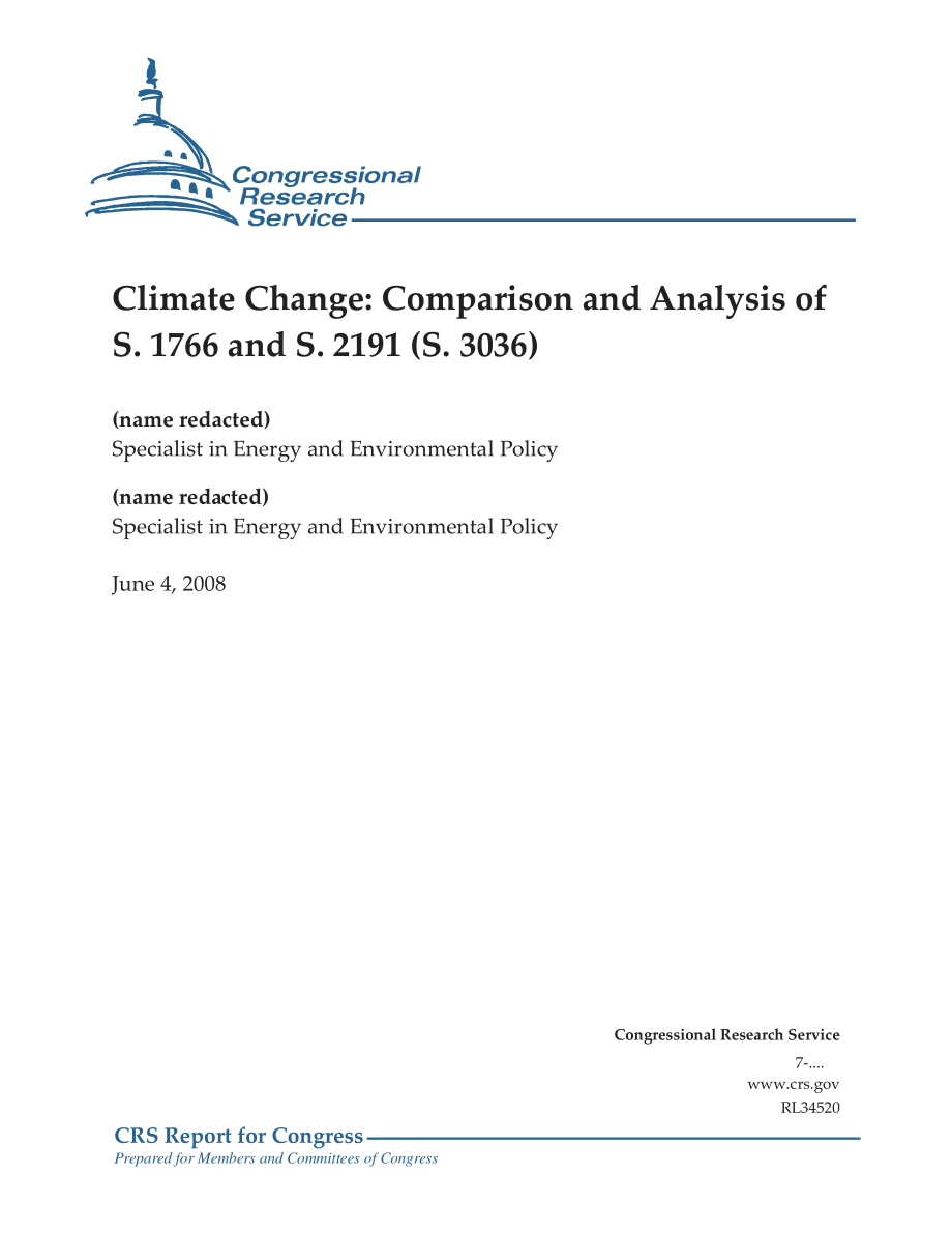 [20080604]RL34520_气候变化：S.1766和S.2191（S.3036）的比较与分析.pdf_第1页