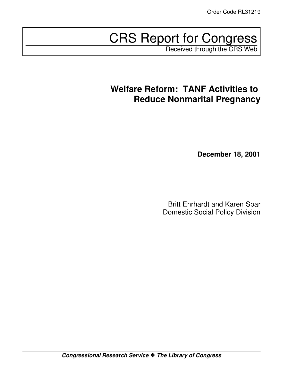 [20011218]RL31219_福利改革：TANF活动减少非婚姻妊娠.pdf_第1页