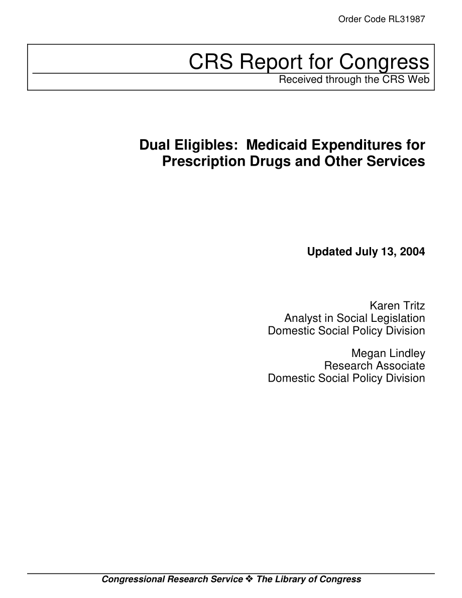 [20040713]RL31987_双重可选项：处方药和其他服务的医疗补助支出.pdf_第1页