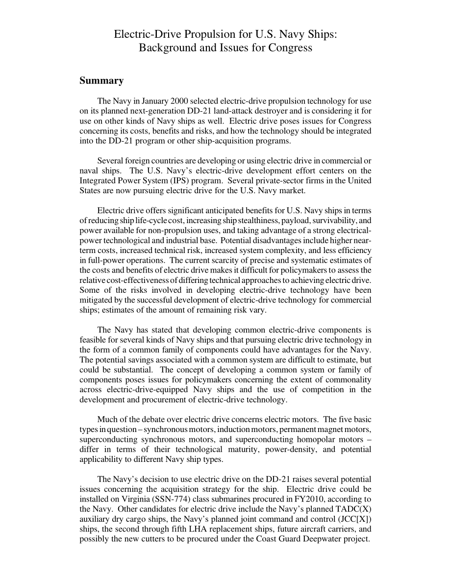 [20000731]RL30622_美国海军舰艇电力驱动推进：国会背景和议题.pdf_第2页