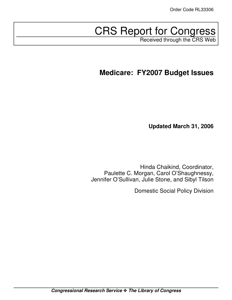 [20060331]RL33306_医疗保险：2007财年预算问题.pdf_第1页