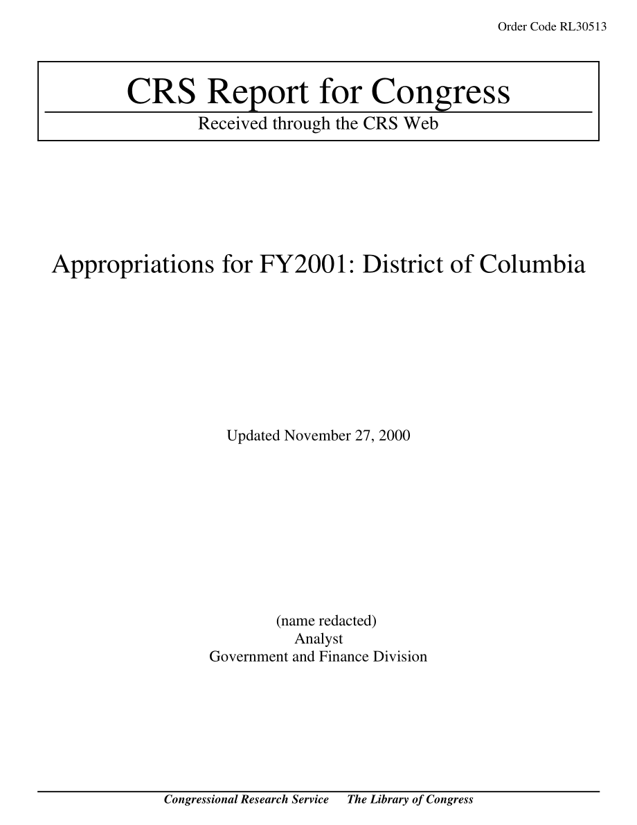[20001127]RL30513_2001财年拨款：哥伦比亚特区.pdf_第1页