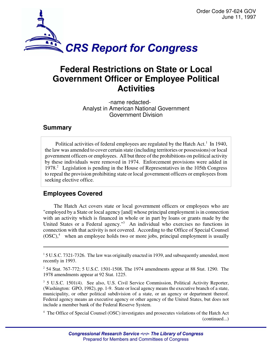 [19970611]97-624_联邦对州或地方政府官员或雇员政治活动的限制.pdf_第1页