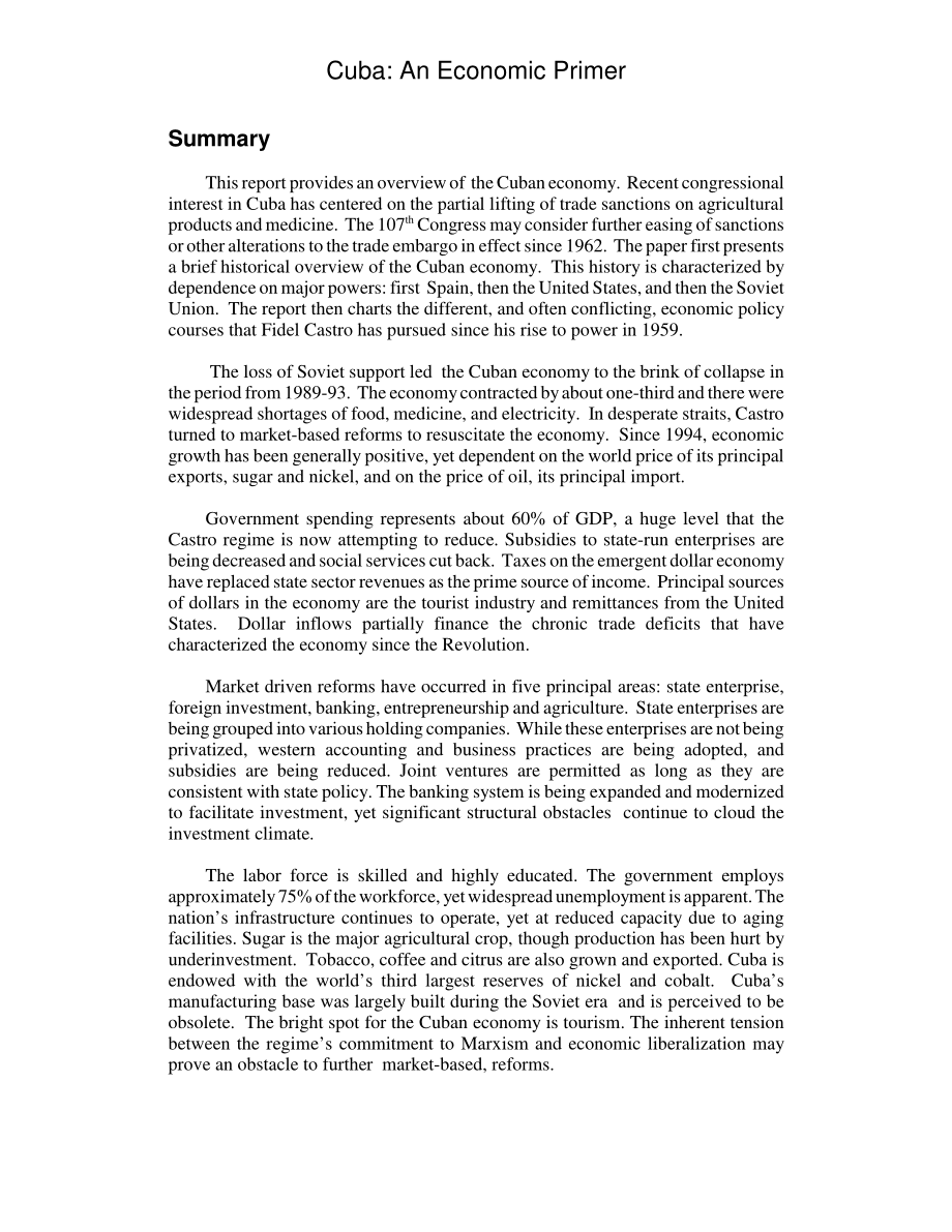 [20020620]RL30837_古巴：经济入门.pdf_第2页