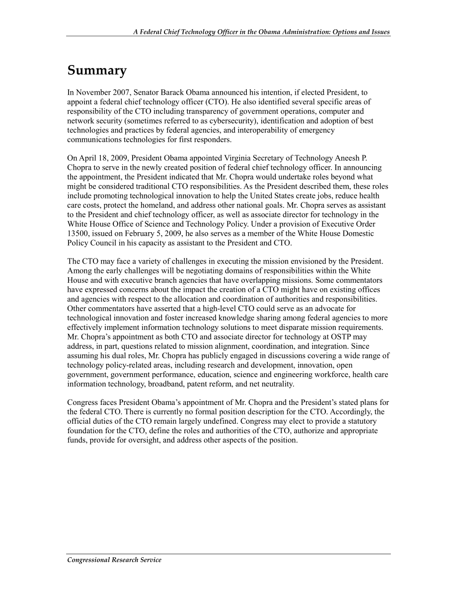 [20100604]R40150_奥巴马政府的联邦首席技术官：供审议的备选方案和问题.pdf_第2页