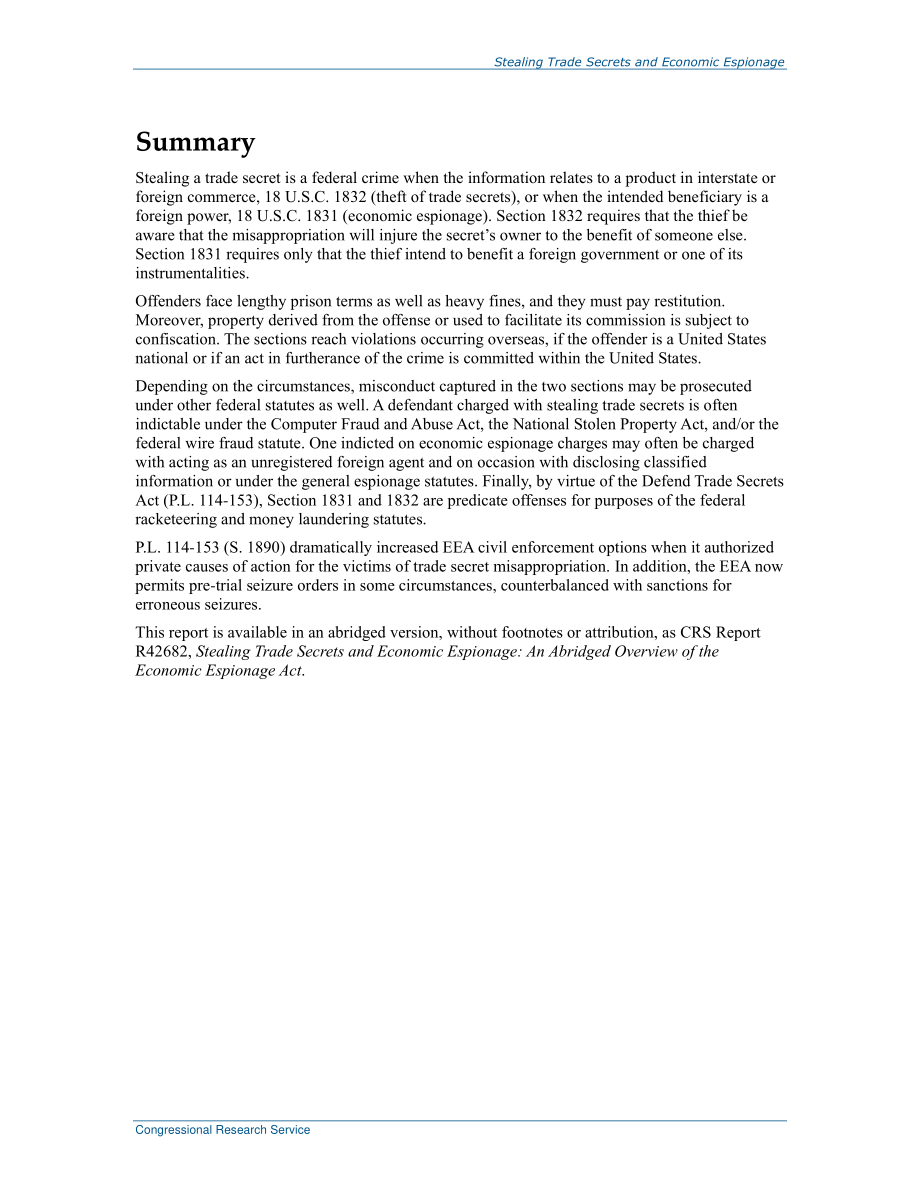[20160819]R42681_窃取商业秘密和经济间谍：《经济间谍法》概述.pdf_第2页