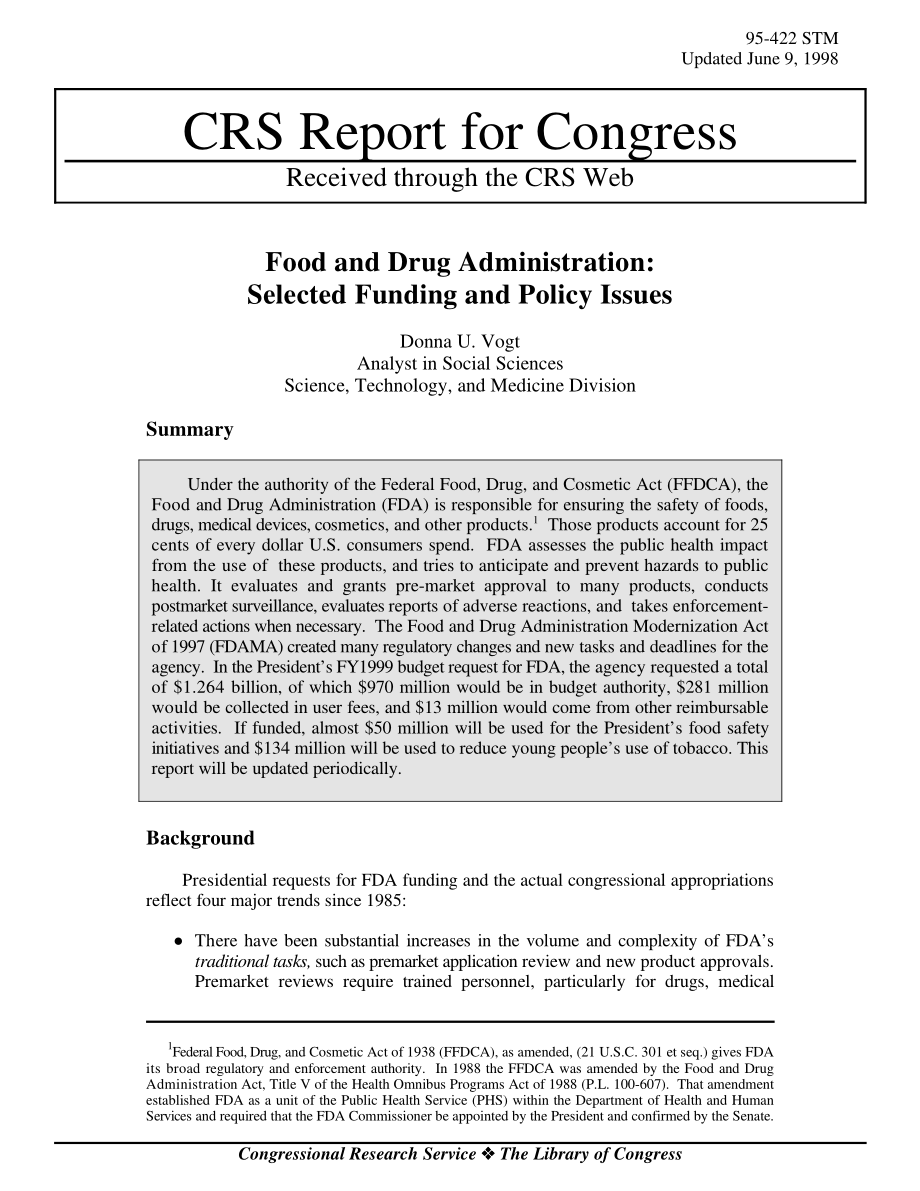[19980609]95-422STM_美国食品和药物管理局：选定的资金和政策问题.pdf_第1页