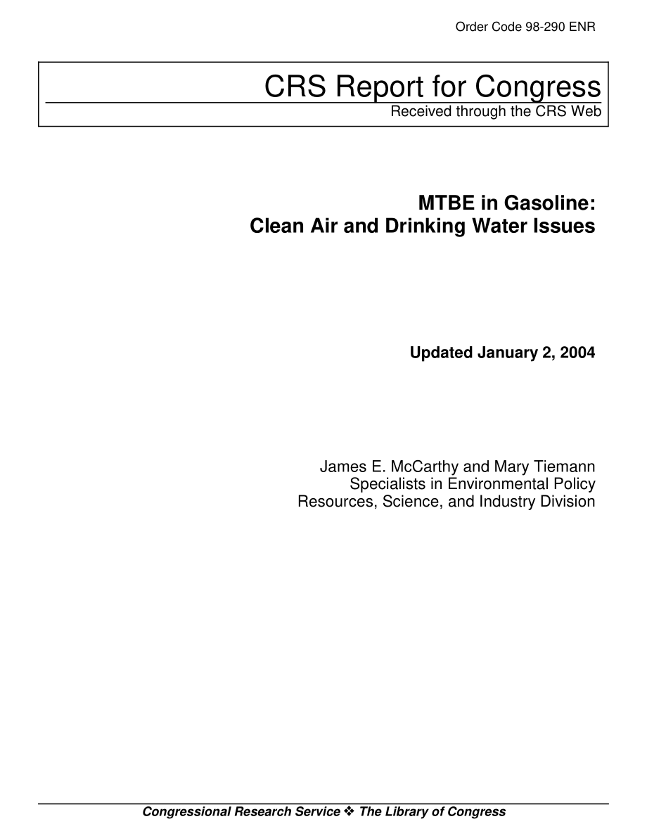 [20040102]98-290ENR_汽油中的MTBE：清洁空气和饮用水问题.pdf_第1页
