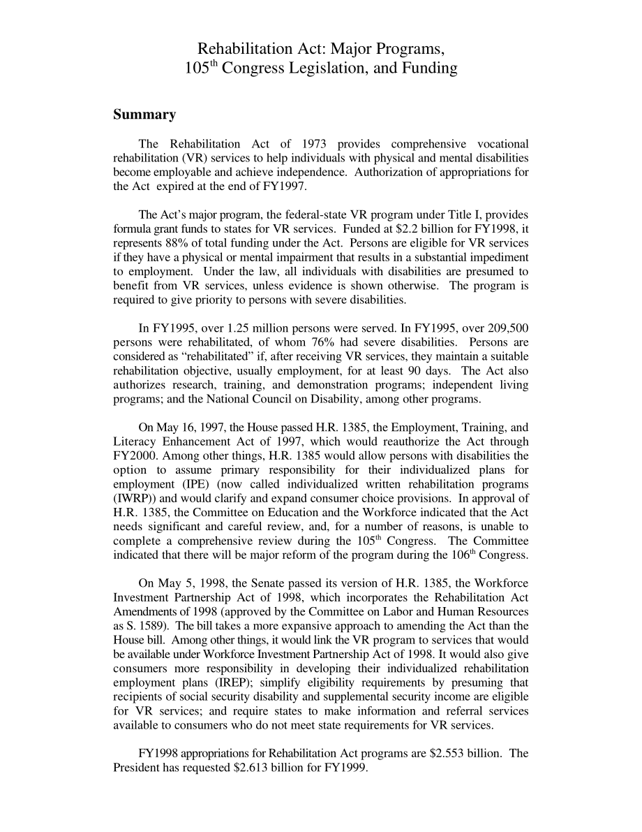 [19980608]94-224EPW_康复法案： Major Programs, 105th Congress Legislation, and Funding.pdf_第2页
