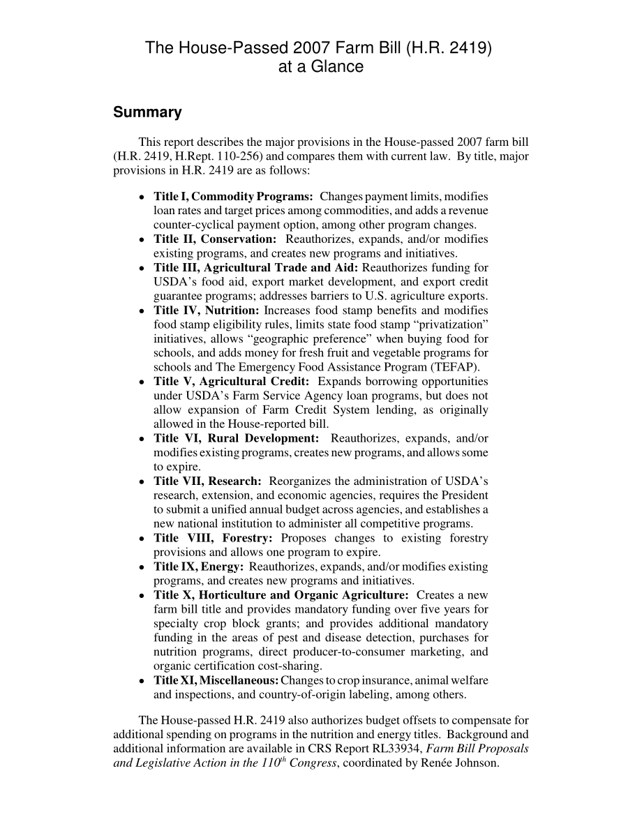 [20070831]RL34113_众议院通过了2007年农业法案（H.R.2419）概览.pdf_第2页