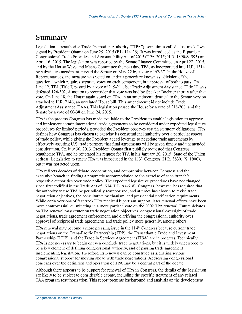[20150702]RL33743_贸易促进局（TPA）和国会在贸易政策中的作用.pdf_第2页