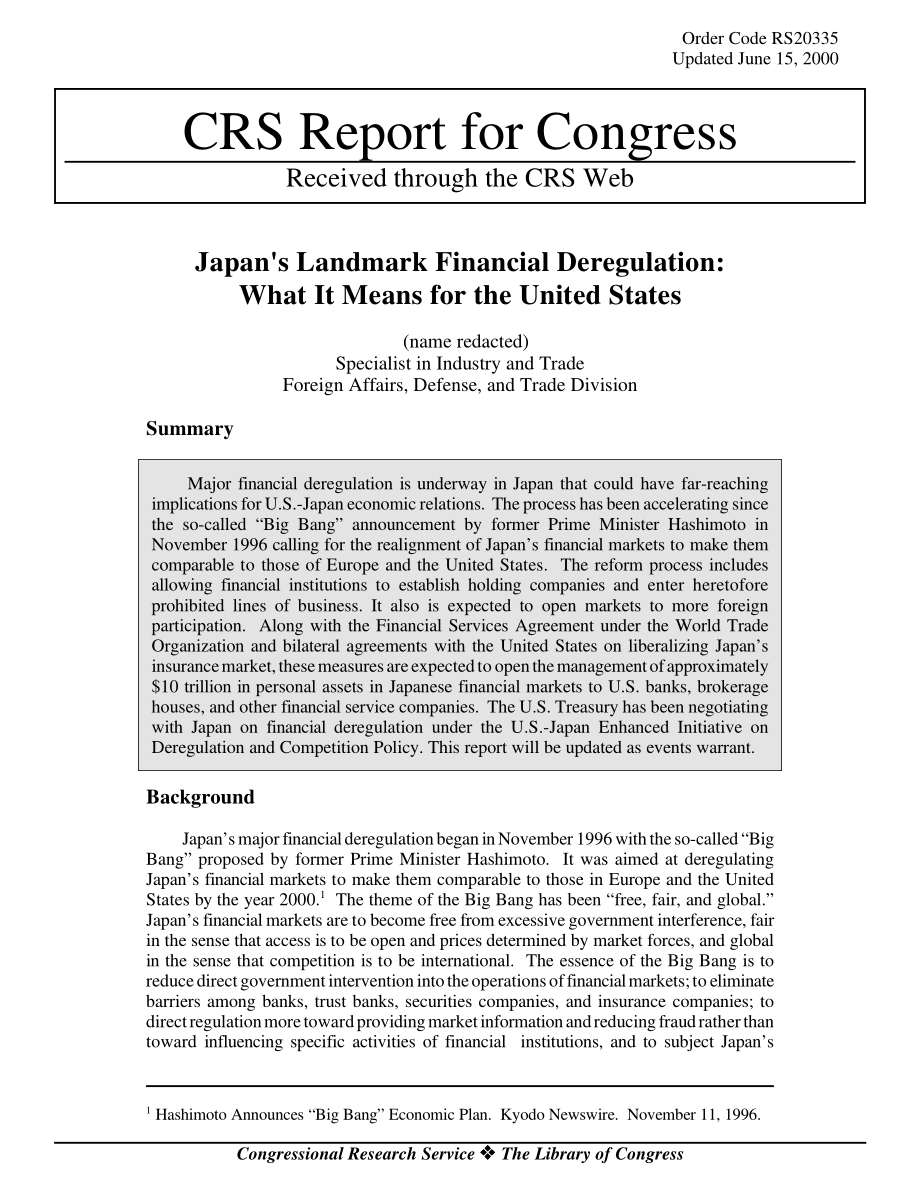 [20000615]RS20335_日本里程碑式的金融放松管制：这对美国意味着什么.pdf_第1页