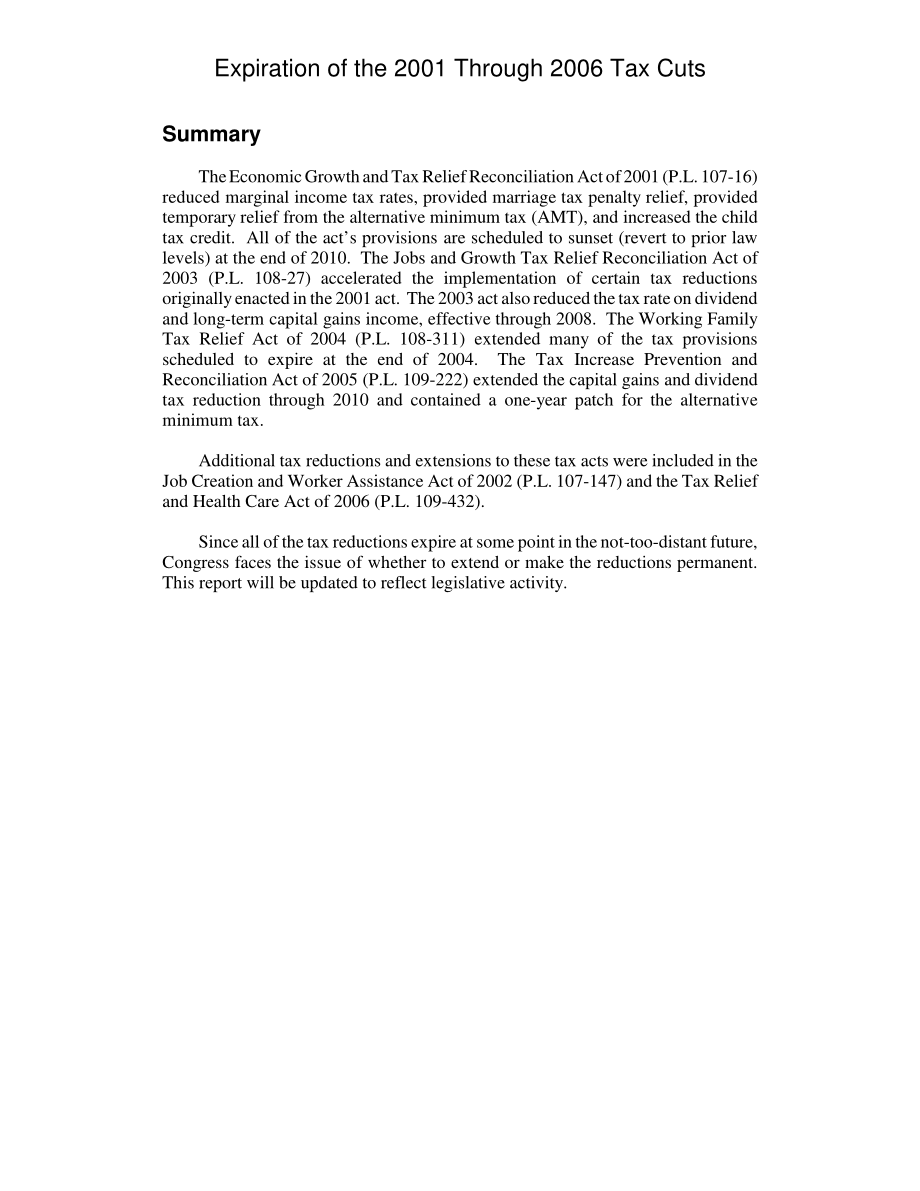 [20070719]RL34090_2001年至2006年减税政策到期.pdf_第2页