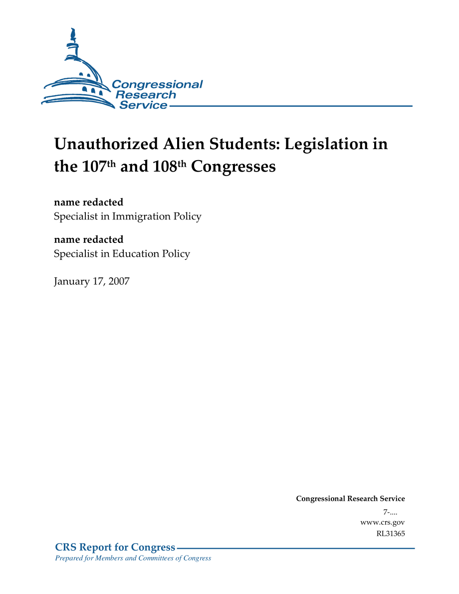 [20070117]RL31365_未经授权的外国学生：第107届和第108届国会的立法.pdf_第1页