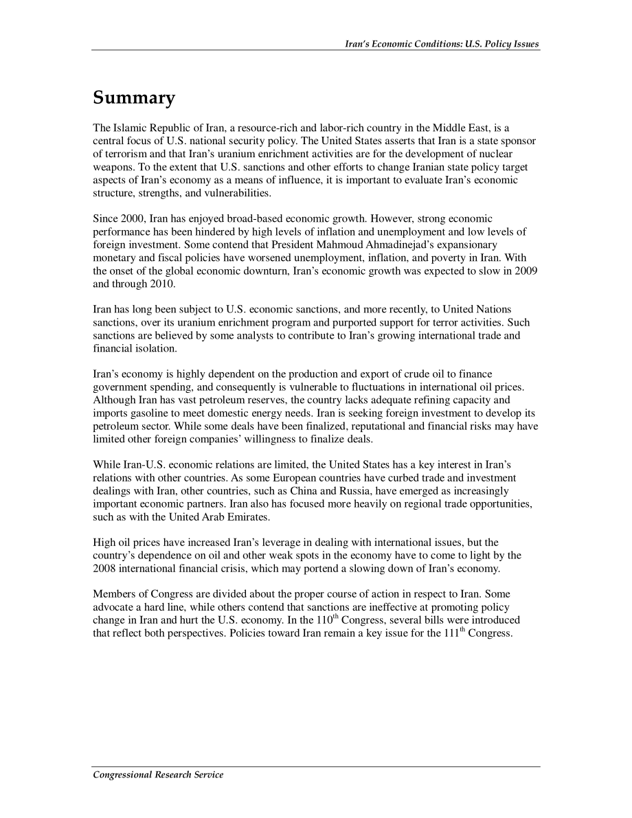 [20100422]RL34525_伊朗经济状况：美国政策问题.pdf_第2页