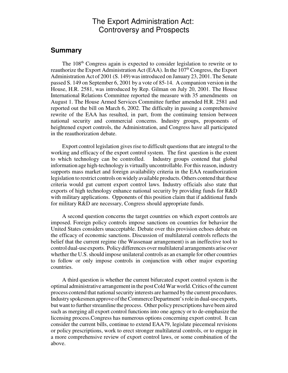[20030102]RL30689_《出口管理法》：争议和前景.pdf_第2页