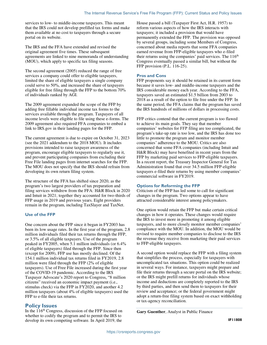 [20220331]IF11808_美国国税局的免费文件计划（FFP）：现状和政策问题.pdf_第2页