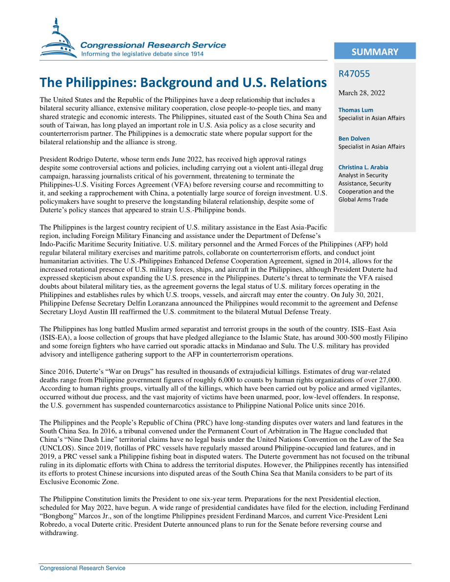 [20220328]R47055_菲律宾：背景和美国关系.pdf_第2页