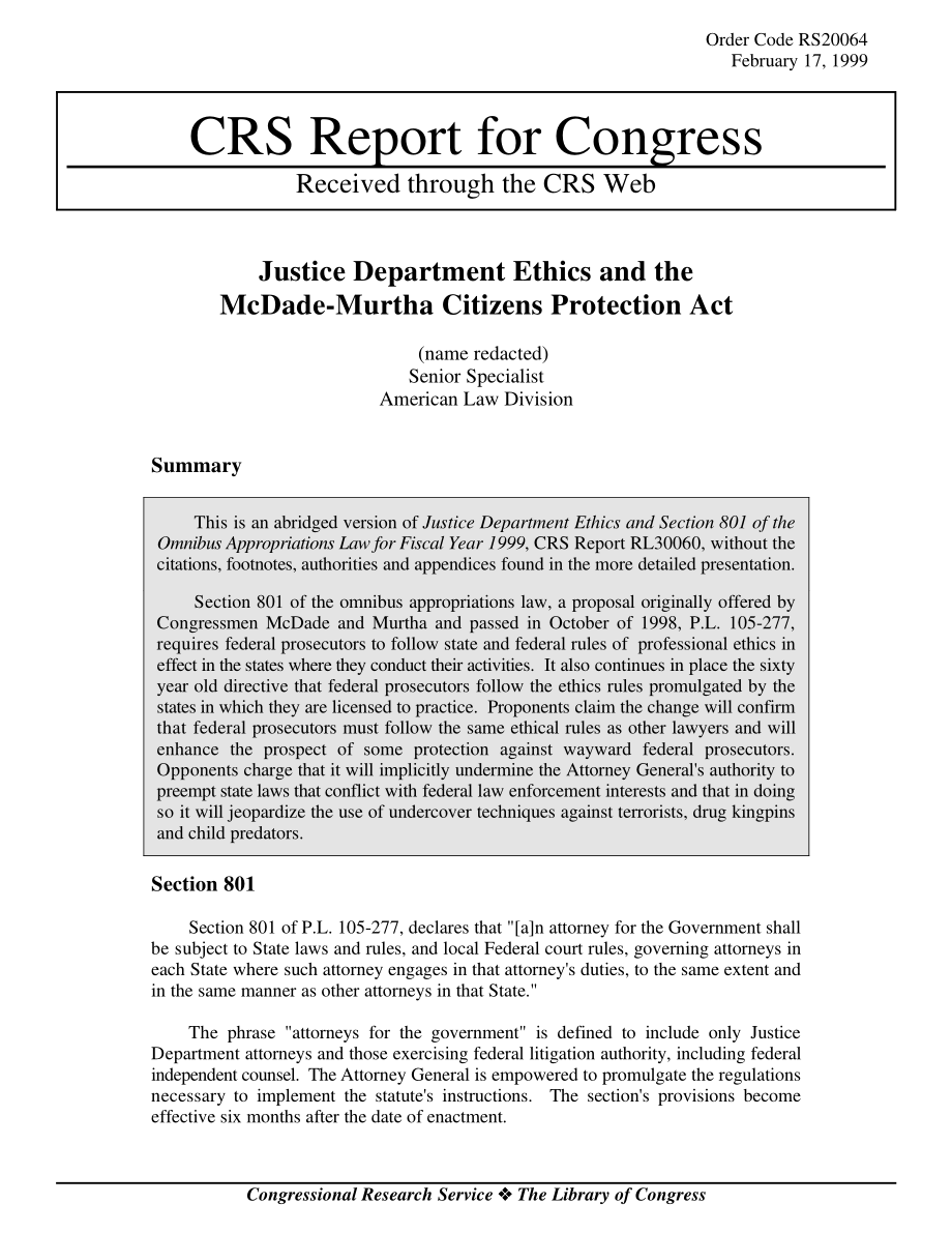 [19990217]RS20064_司法部道德与麦克达德·默塔公民保护法案.pdf_第1页