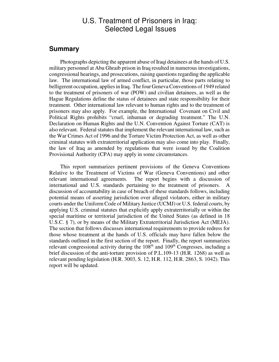 [20051027]RL32395_美国对伊拉克囚犯的待遇：选定的法律问题.pdf_第2页
