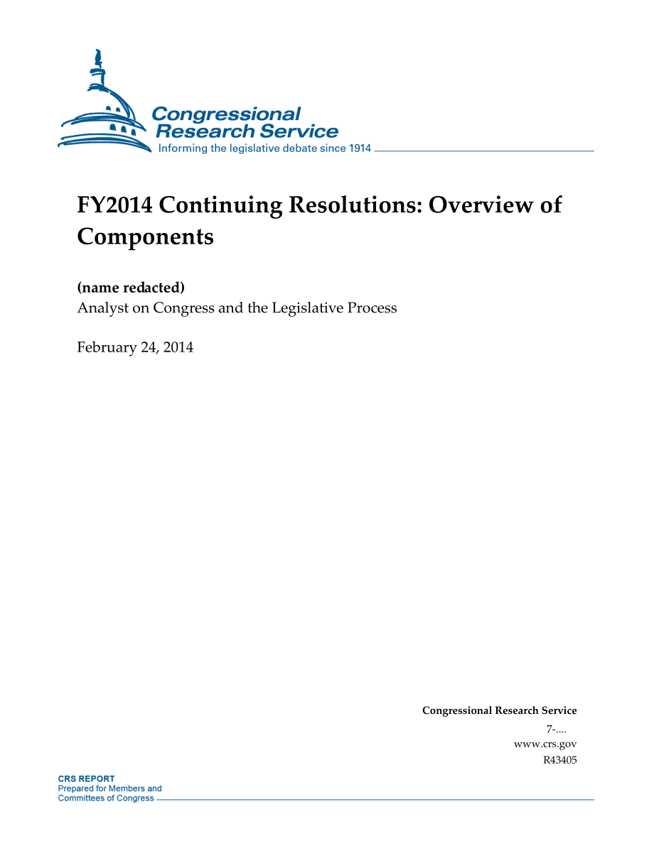 [20140224]R43405_2014财年持续决议：组件概述.pdf_第1页