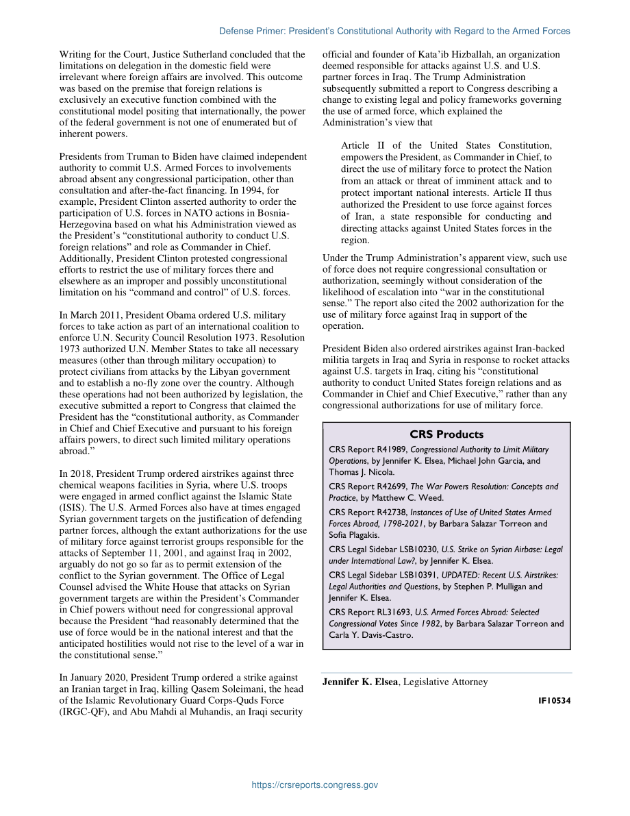 [20211229]IF10534_防务基础：总统在武装部队方面的宪法权力.pdf_第2页