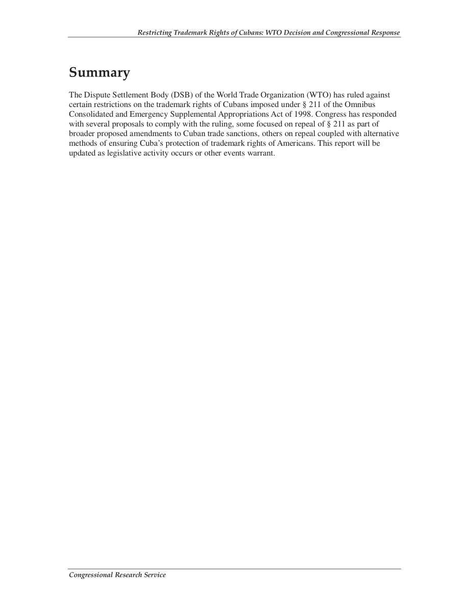 [20040309]RS21764_限制古巴人的商标权：世贸组织的决定和国会的反应.pdf_第2页