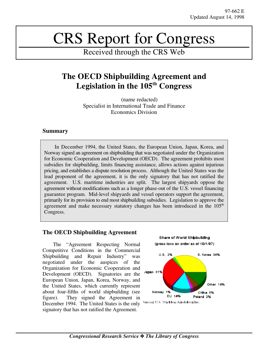 [19980814]97-662_经合组织造船协议和第105届国会立法.pdf_第1页
