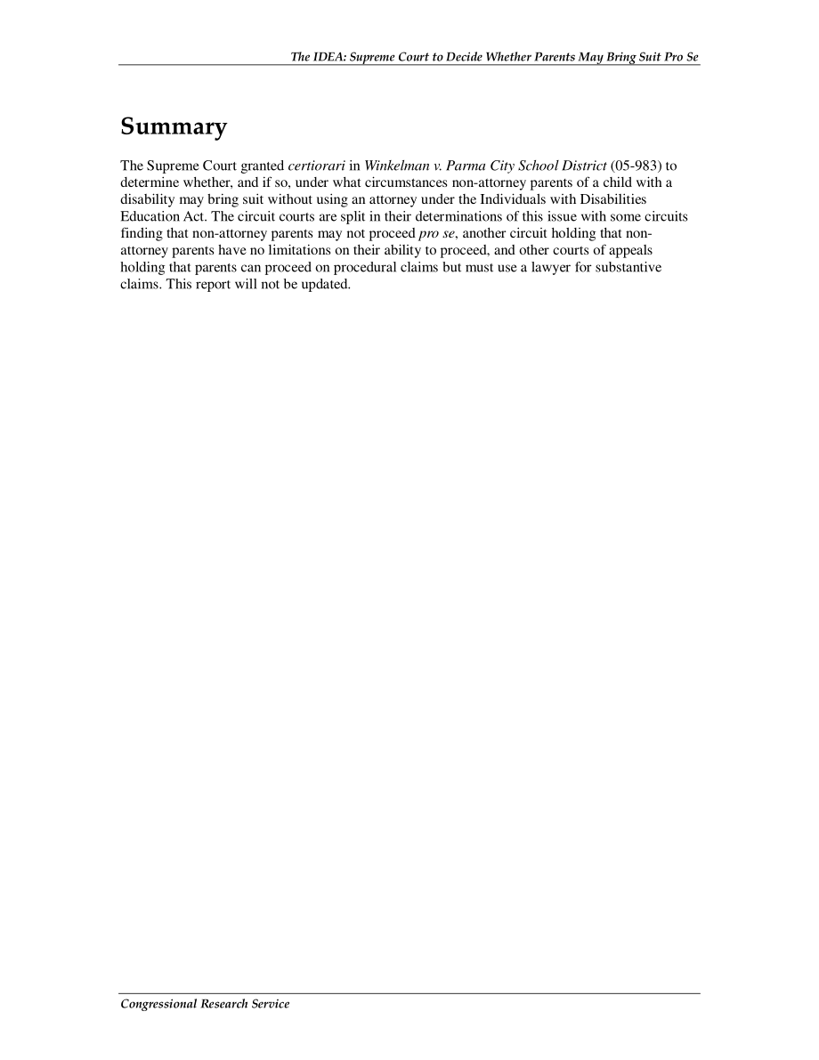 [20061130]RS22543_《残疾人教育法》（IDEA）：最高法院将决定父母是否可以提起诉讼.pdf_第2页