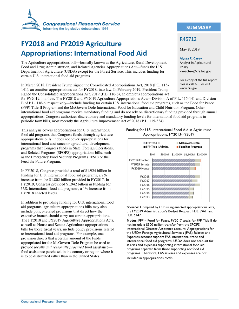 [20190508]R45712_2018财年和2019财年农业拨款：国际粮食援助.pdf_第2页