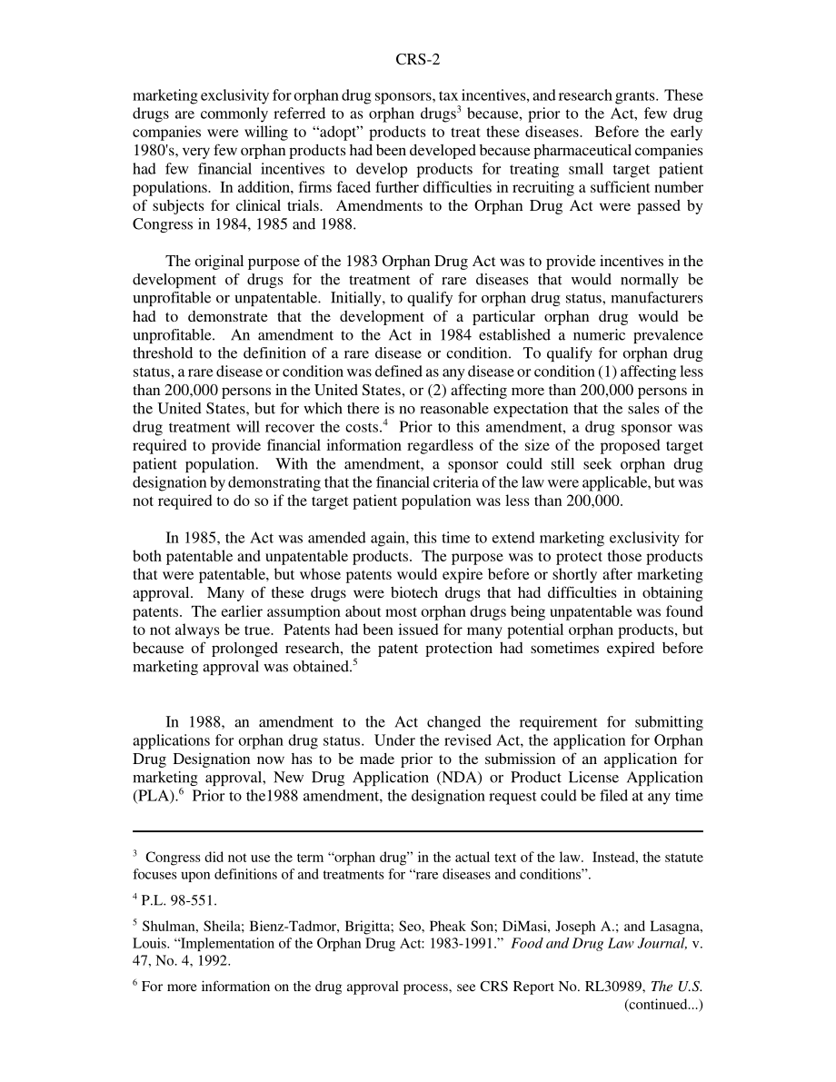 [20010725]RS20971_孤儿药物法案：第107届国会的背景和拟议立法.pdf_第2页