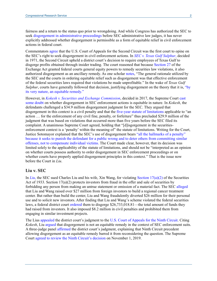 [20200309]LSB10409_刘诉SEC：美国最高法院将考虑在美国证券交易委员会的强制执行行动中剥夺财产是否是一种公平的补救措施.pdf_第2页