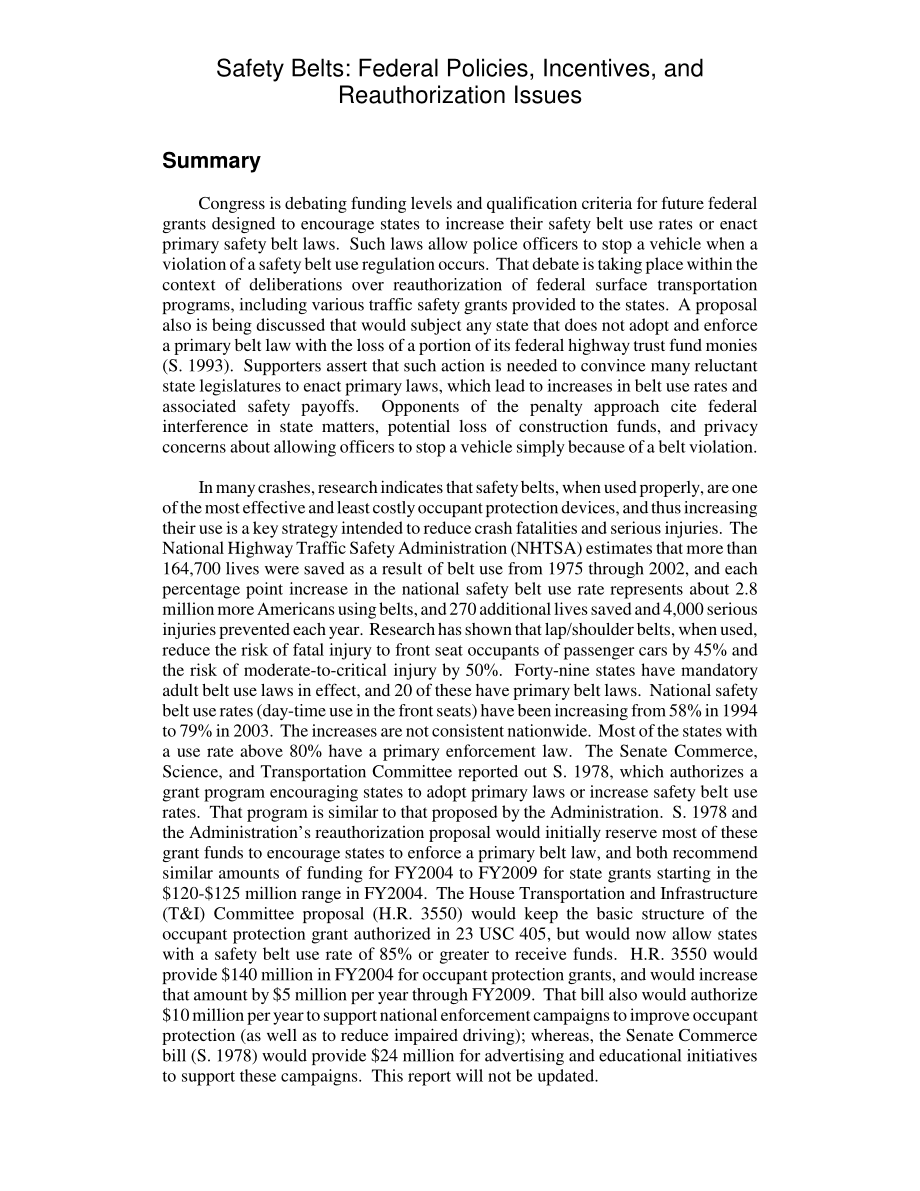 [20040203]RL32214_安全带：联邦政策、激励和再授权问题.pdf_第3页