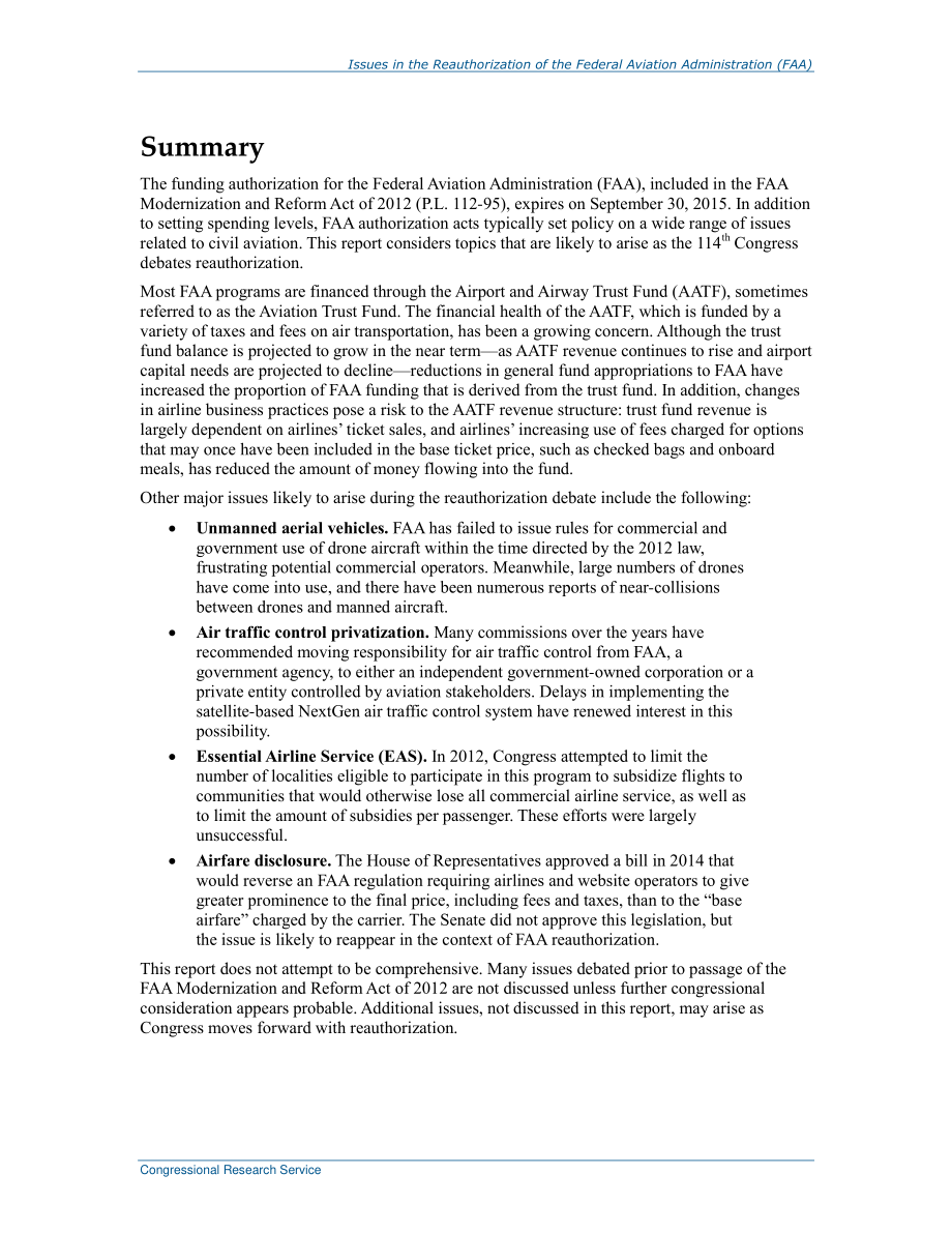[20150129]R43858_联邦航空管理局（FAA）重新授权中的问题.pdf_第2页
