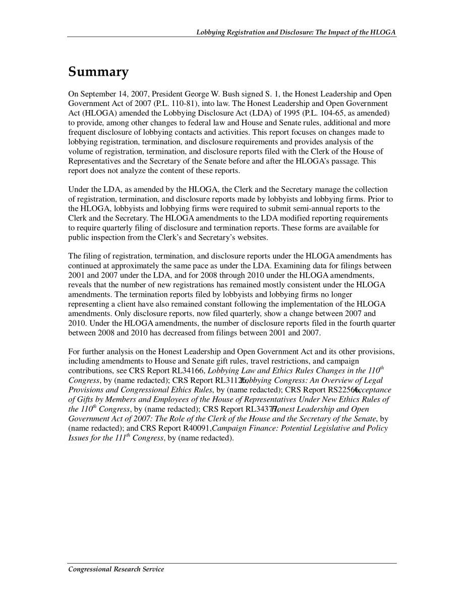 [20110422]R40245_游说登记和披露：2007年《诚实领导和公开政府法案》颁布前后.pdf_第2页