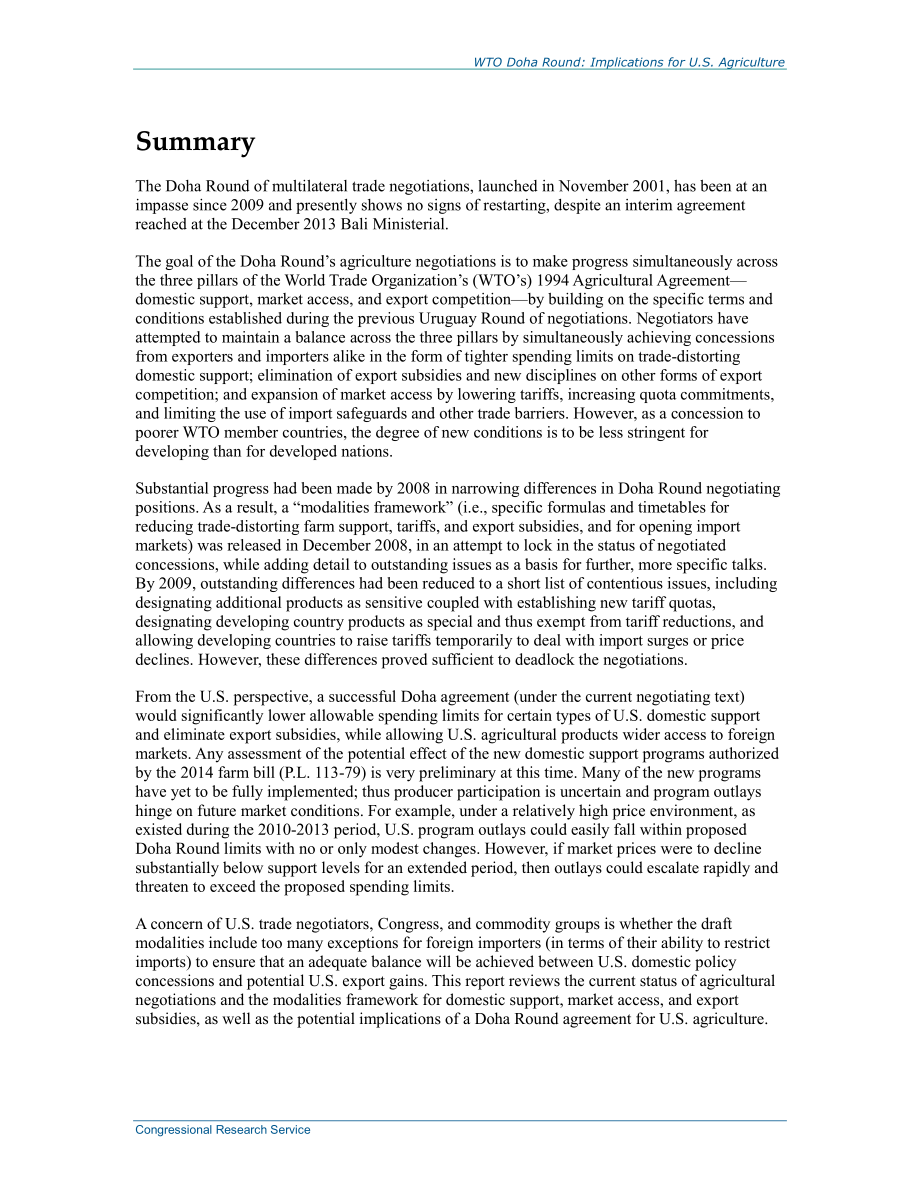[20150420]RS22927_世贸组织多哈回合：对美国农业的影响.pdf_第2页
