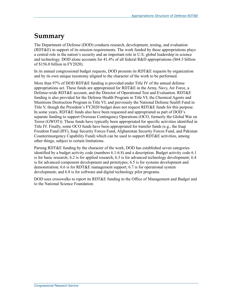 [20201007]R44711_国防研究、开发、测试和评估部（RDT&E）：拨款结构.pdf_第2页