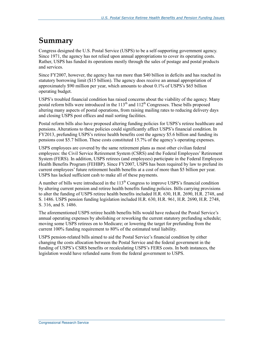 [20150107]R43349_美国邮政服务退休人员健康福利和养老金问题.pdf_第2页