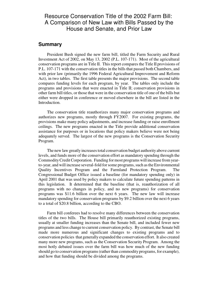 [20020625]RL31486_2002年农业法案的资源保护标题：新法与参众两院通过的法案以及先前法律的比较.pdf_第2页