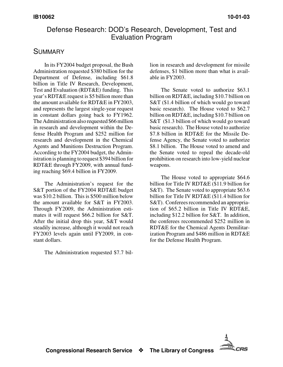 [20031001]IB10062_国防研究：国防部的研究、开发、测试和评估计划.pdf_第3页