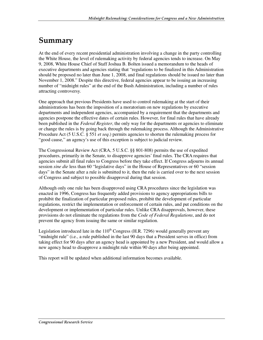 [20081212]RL34747_午夜规则制定：对国会和新政府的考虑.pdf_第2页