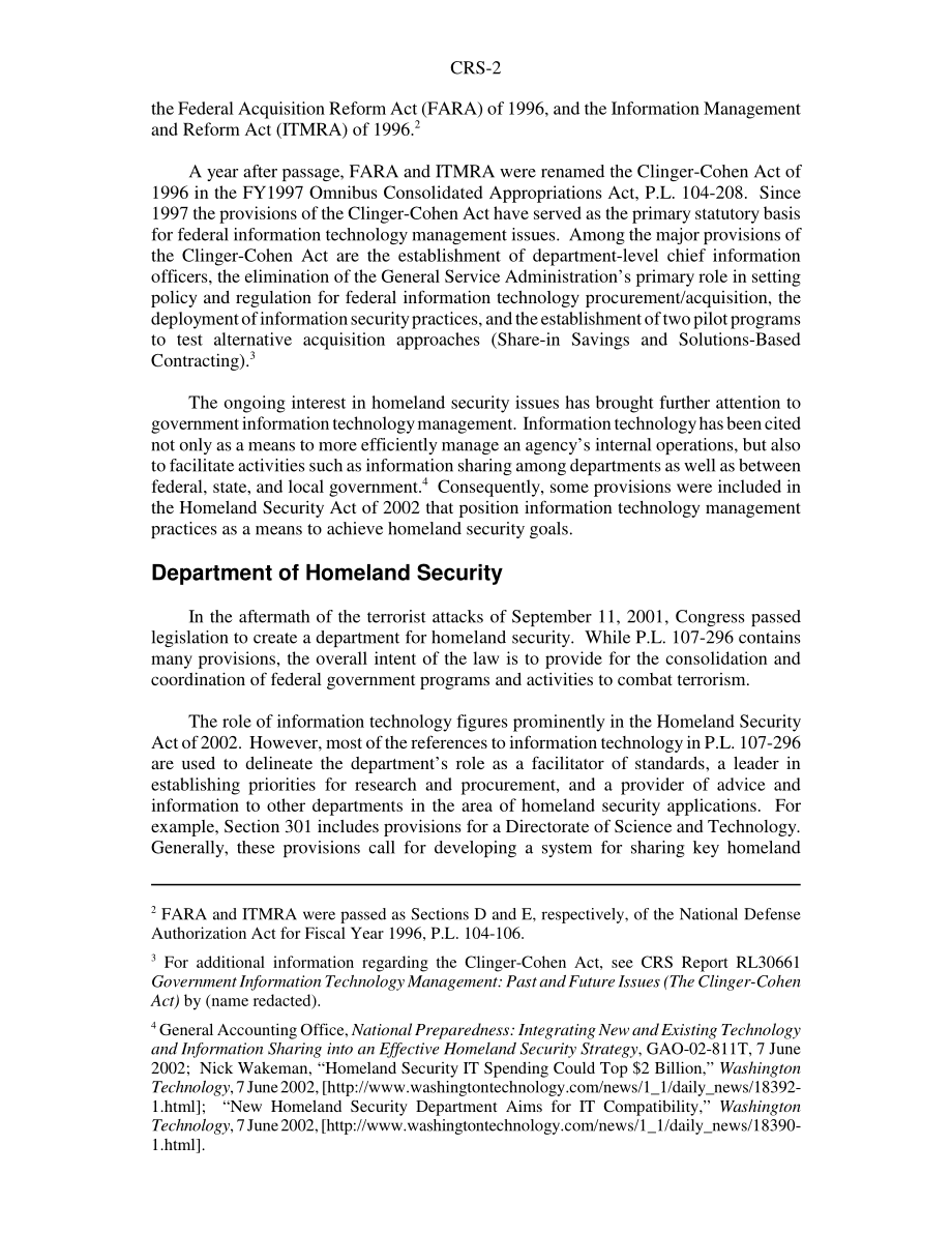 [20050607]RS21260_信息技术（IT）管理：《克林格-科恩法案》和《2002年国土安全法案》.pdf_第2页