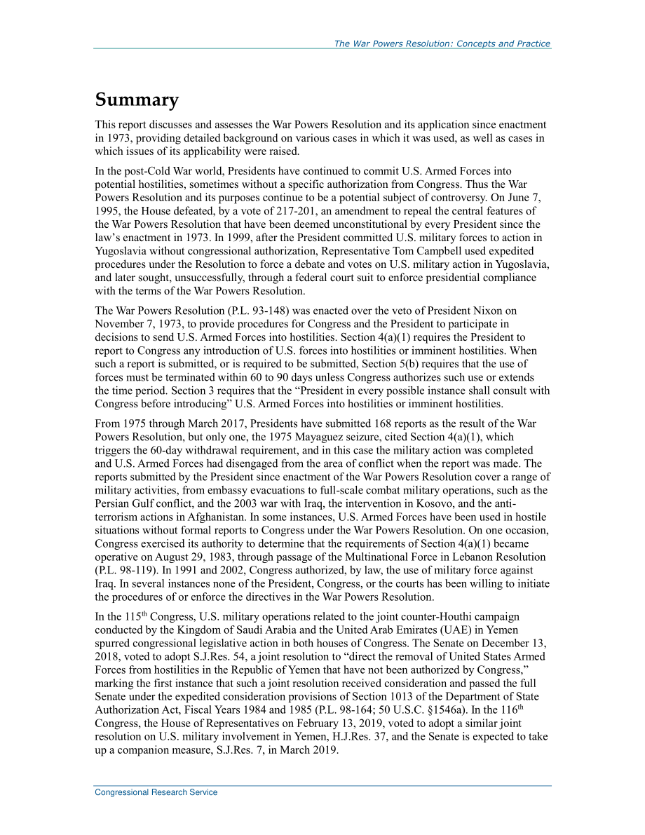 [20190308]R42699_战争权力决议：概念和实践.pdf_第2页