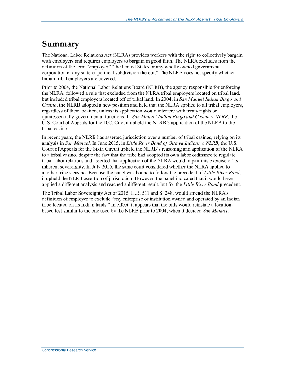 [20151113]R44270_NLRB对部落雇主实施NLRA和2015年《部落劳动主权法案》H.R.511和第248条.pdf_第2页