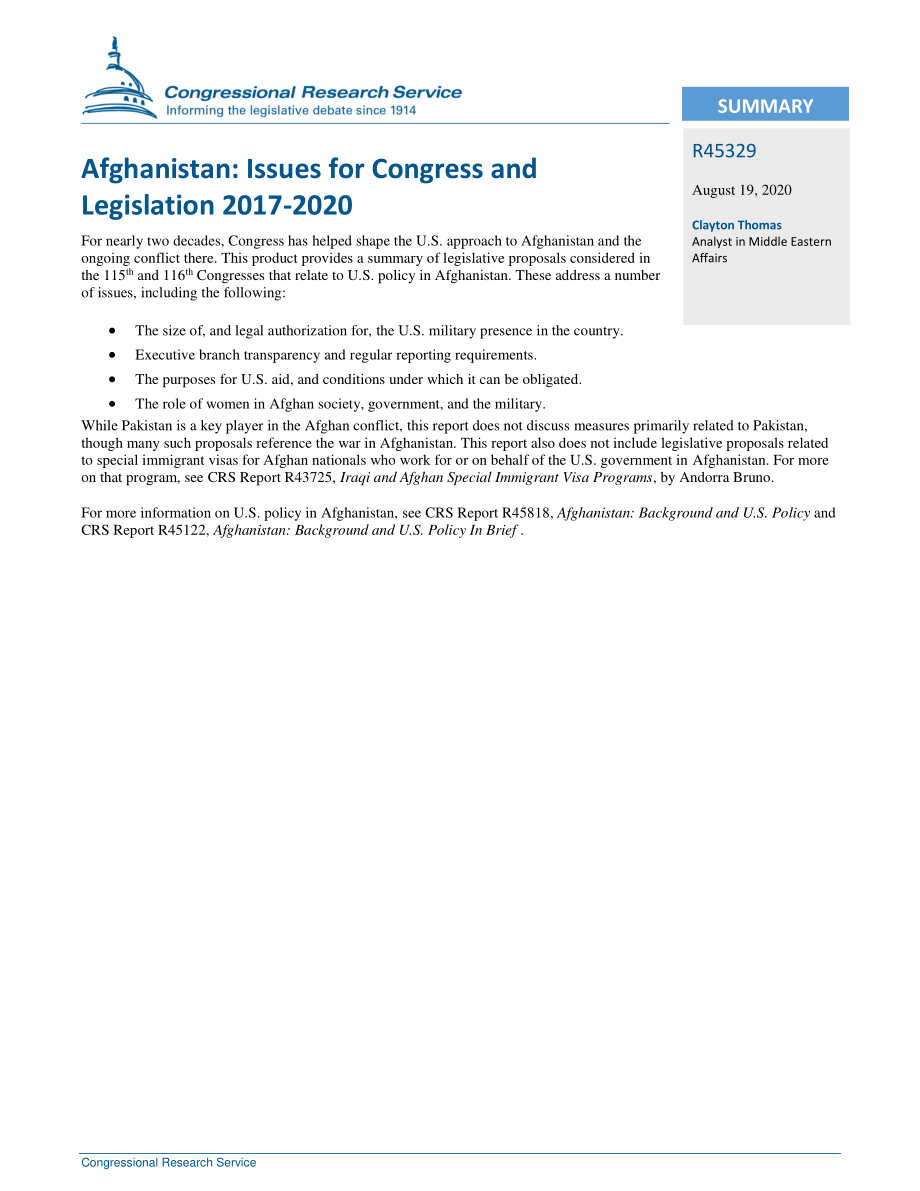 [20200819]R45329_阿富汗：2017-2020年国会和立法问题 .pdf_第2页