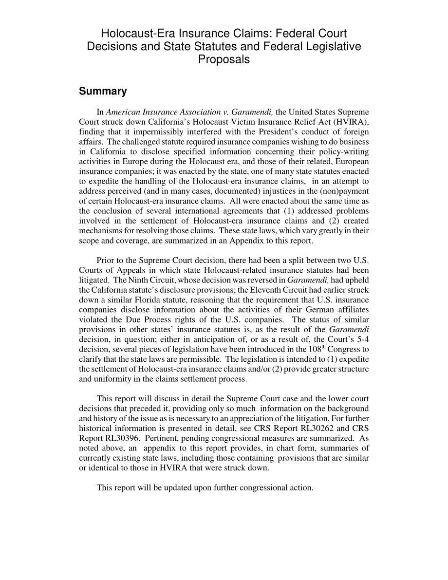 [20040621]RL32448_大屠杀时代保险索赔：联邦法院判决、州法规和联邦立法提案.pdf_第2页
