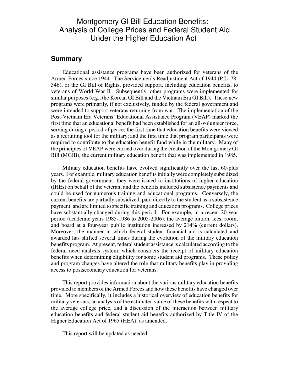 [20070119]RL33281_蒙哥马利GI法案教育福利：《高等教育法》下的大学价格与联邦学生资助分析.pdf_第2页