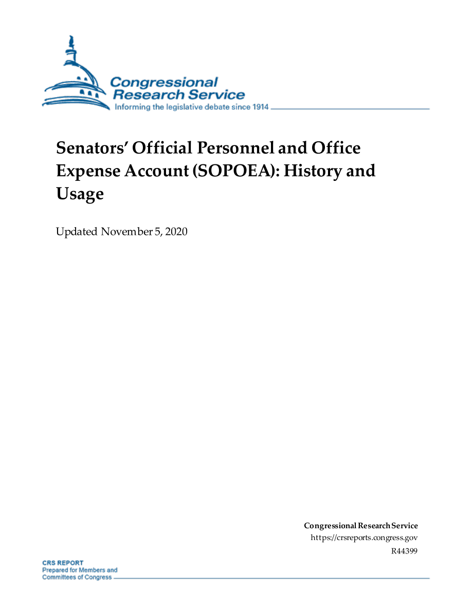 [20201105]R44399_参议员官方人事和办公费用账户（SOPOEA）：历史和用法.pdf_第1页
